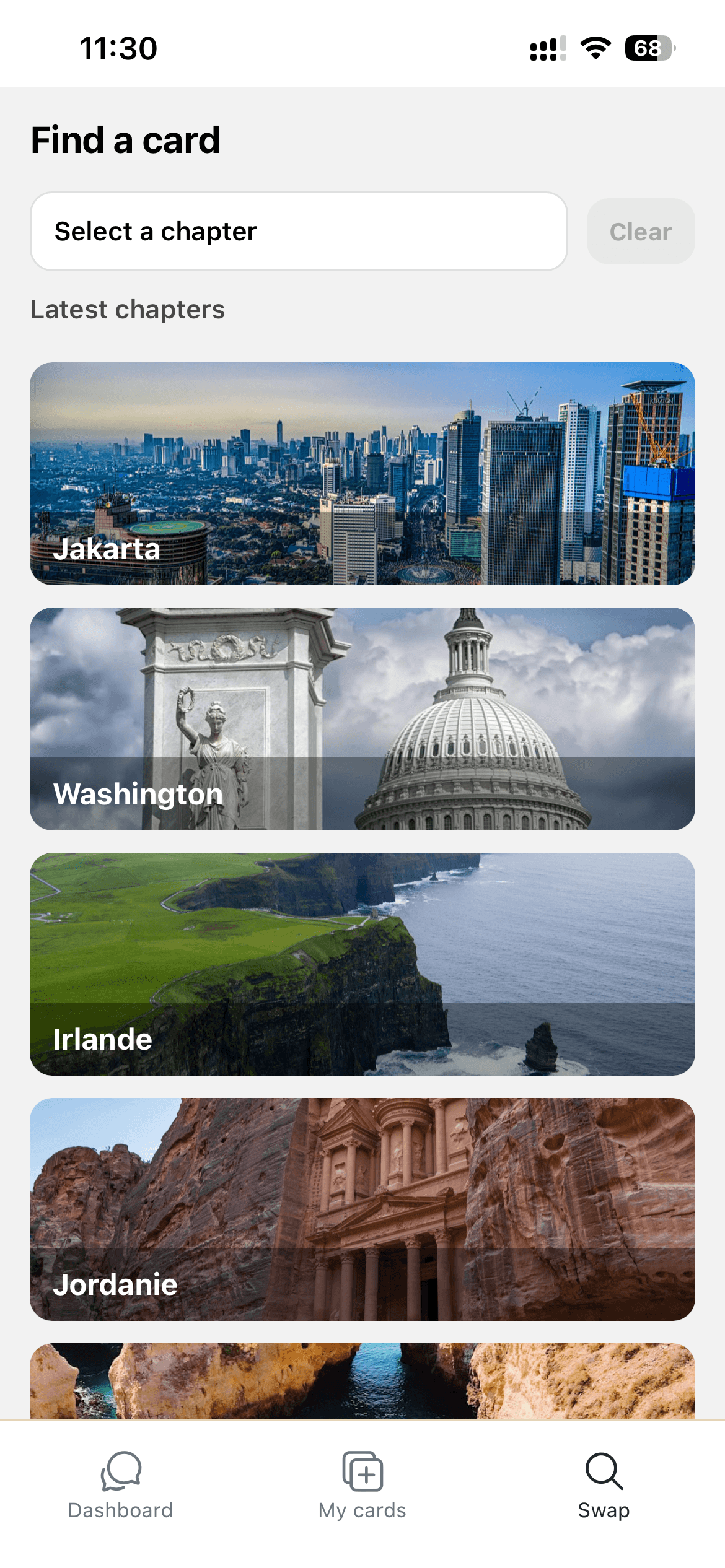 WeSwapCards Mobile find screen