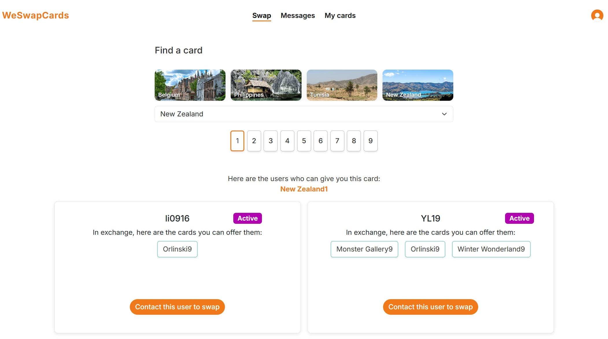 WeSwapCards swap interface